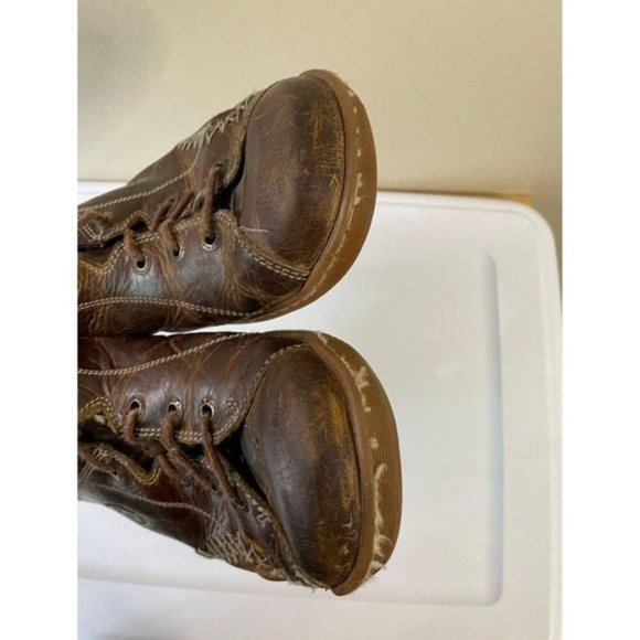 Dr. Marten's Air Brown Leather Distressed Patchwork Stitch Lace Sneaker - Picture 9 of 10